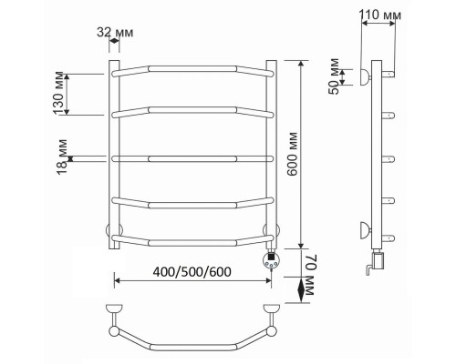 Полотенцесушитель латунный Secado Агата 1 60х60, электрический R, бронза