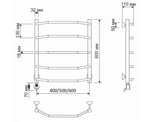 Полотенцесушитель латунный Secado Агата 1 60х60, электрический R, бронза