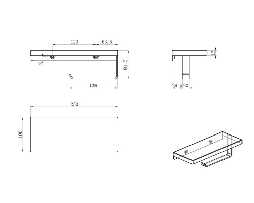 Держатель для туалетной бумаги с полкой Wonzon&Woghand, Черный матовый