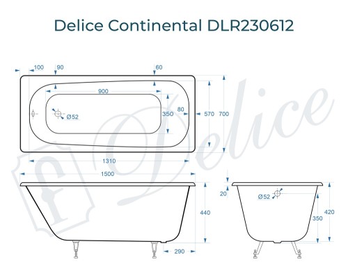 Ванна чугунная Delice Continental 150х70