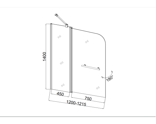 Душевая шторка на ванну Taliente 120x140, распашная, мат.стекло, хром, левое исполнение