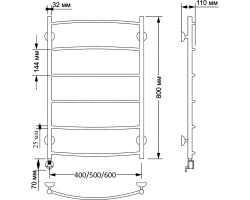 Полотенцесушитель латунный Secado Милан 1 50х80, электрический R, бронза