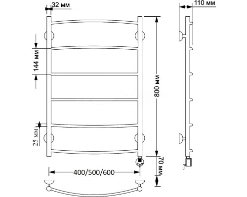 Полотенцесушитель латунный Secado Милан 1 50х80, электрический R, бронза