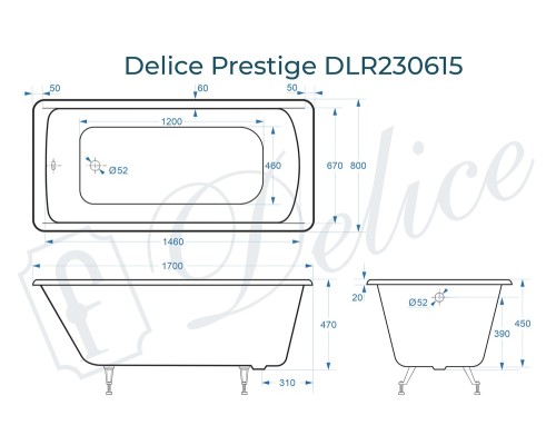 Ванна чугунная Delice Prestige 170х80