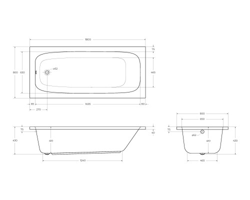 Акриловая ванна Cezares Eco 180х80 ECO-180-80-41-W37 без гидромассажа