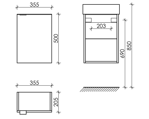 Тумба под раковину SANCOS Mini 355х205х500, 1 полка, дуб галифакс натуральный