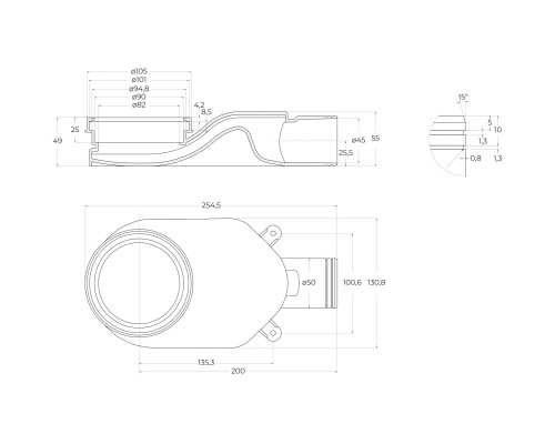 Душевой лоток BelBagno Luce BB-LD-LUCE-80-CR с решеткой Хром / под плитку