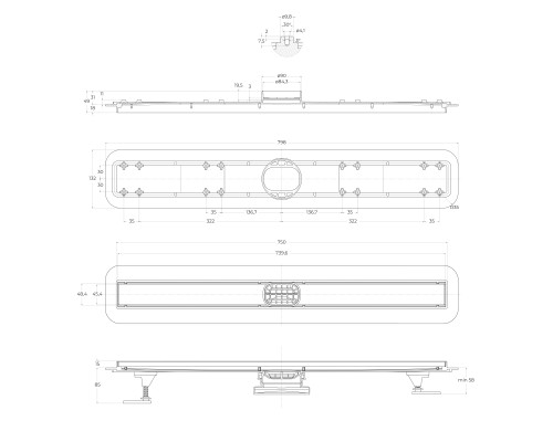Душевой лоток BelBagno Luce BB-LD-LUCE-80-CR с решеткой Хром / под плитку