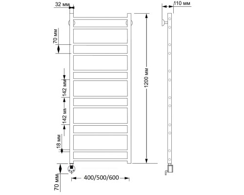 Полотенцесушитель латунный Secado Триада 2 40х120, электрический R, бронза