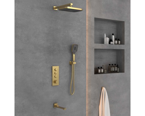 Душевой комплект Vincea VSFW-433T1BG встраиваемый, термостатный, 3 режима, браш золото