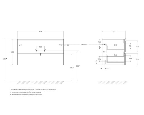Тумба под раковину BelBagno ALBANO-900-2C-SO-PS подвесная Pino Scania