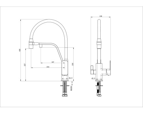 Смеситель для кухни с гибким изливом и подключением фильтра Wonzon&Woghand, Брашированное золото