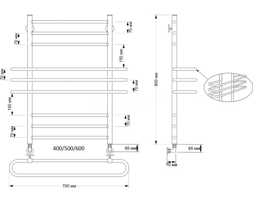 Полотенцесушитель латунный Secado Палермо 40х80, водяной, бронза