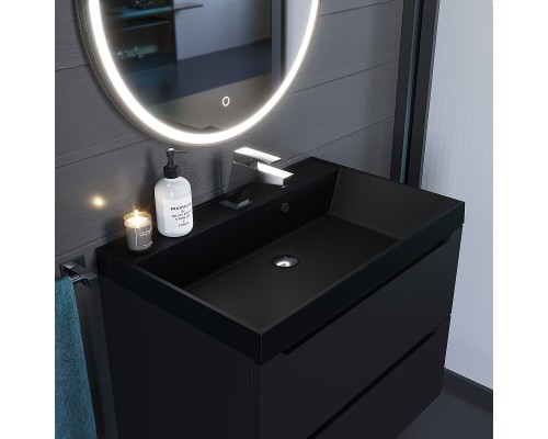 Раковина для ванной кварцевая Uperwood Classic Quartz 70х45х15 см, черная матовая, космос