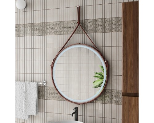 Зеркало Континент Millenium Brown D 500 с подсветкой с сенсорным выключателем на ремне из натуральной кожи