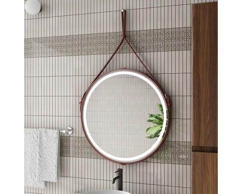 Зеркало Континент Millenium Brown D 500 с подсветкой с сенсорным выключателем на ремне из натуральной кожи