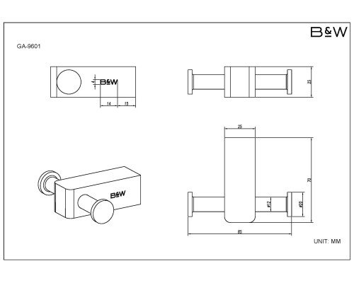 Крючок Black&White Gravity, GA-9601C, двойной, для ванной комнаты, хром