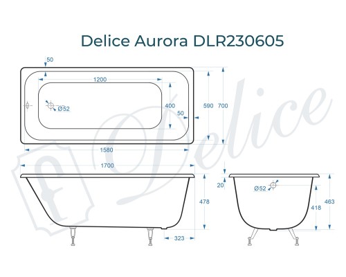 Ванна чугунная Delice Aurora 170х70