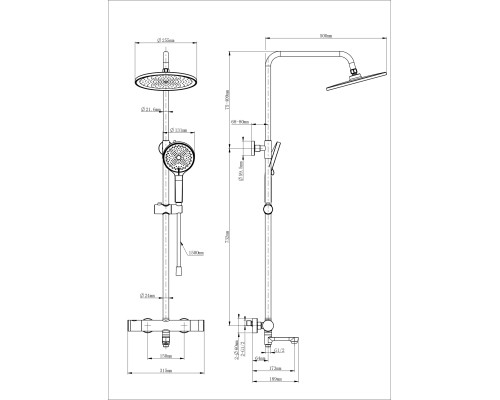 Душевая система с термостатом Wonzon&Woghand, Черный матовый
