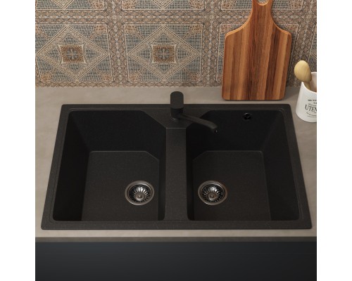 Кухонная мойка из искусственного камня Uperwood ECON UPD-402-004, 2 чаши, черная матовая