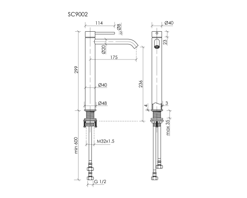 Смеситель для раковины высокий SANCOS Etna, черный матовый, SC9002MB
