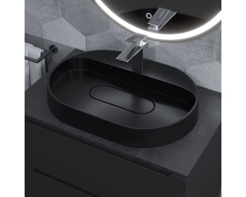 Раковина для ванной накладная 55 см, Uperwood Tanos Quartz, овальная, черная, "космос"