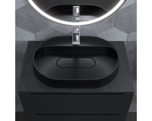 Раковина для ванной накладная 55 см, Uperwood Tanos Quartz, овальная, черная, "космос"