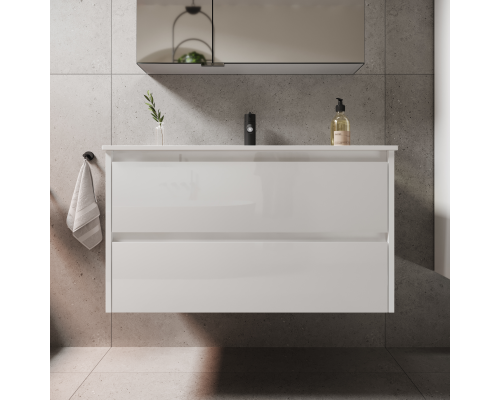 Тумба под раковину SANCOS Libra 890х450х500, c двумя ящиками, белый глянец