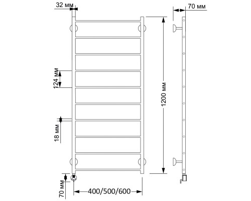 Полотенцесушитель латунный Secado Триада 1 40х120, электрический R, бронза