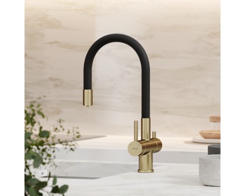 Смеситель для кухни SANCOS Lucia SC4004BG с подключением фильтра для воды, браш золото