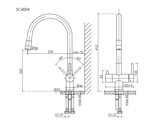 Смеситель для кухни SANCOS Lucia SC4004BG с подключением фильтра для воды, браш золото