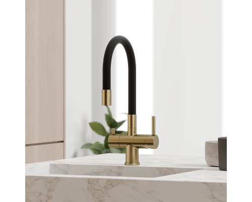 Смеситель для кухни SANCOS Lucia SC4004BG с подключением фильтра для воды, браш золото