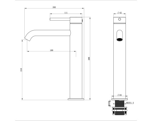 Смеситель для раковины высокий Wonzon&Woghand STICK, Брашированный никель WW-88239017-BN