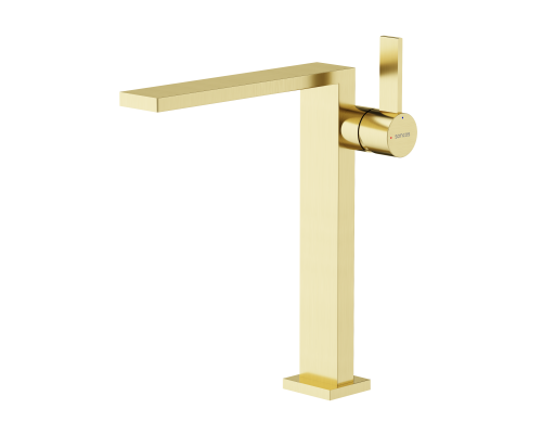 Смеситель для раковины высокий SANCOS Linn, брашированное золото, PVD покрытие, SC9020BG