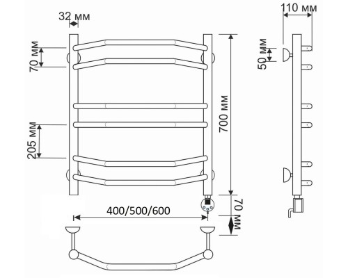Полотенцесушитель латунный Secado Агата 4 50х70, электрический R, бронза