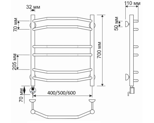 Полотенцесушитель латунный Secado Агата 4 50х70, электрический R, бронза