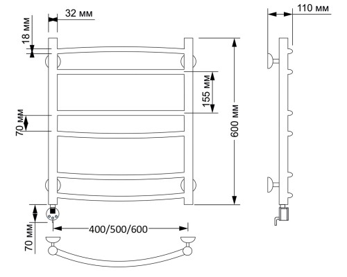 Полотенцесушитель латунный Secado Милан 2 60х60, электрический R, бронза
