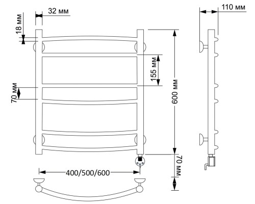 Полотенцесушитель латунный Secado Милан 2 60х60, электрический R, бронза
