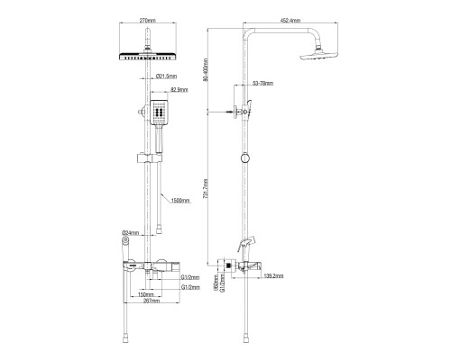 Душевая система с термостатом Wonzon&Woghand, Черный матовый