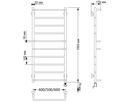Полотенцесушитель латунный Secado Верона 1 40х100, электрический R, бронза