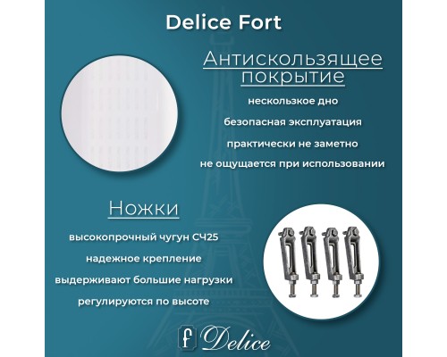 Ванна чугунная Delice Fort 200х85 с отверстиями под ручки и антискользящим покрытием