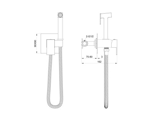 Смеситель с гигиеническим душем встраиваемый Wonzon&Woghand, Черный матовый