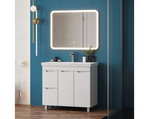 Тумба под раковину Onika Айленд 90 напольная, белая, с корзиной