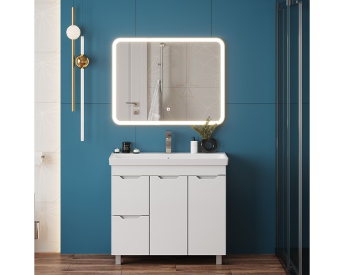 Тумба под раковину Onika Айленд 90 напольная, белая, с корзиной