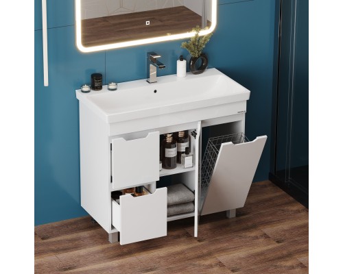 Тумба под раковину Onika Айленд 90 напольная, белая, с корзиной