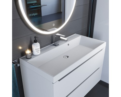 Раковина для ванной кварцевая Uperwood Classic Quartz 100х45х15 см, белая матовая, жасмин