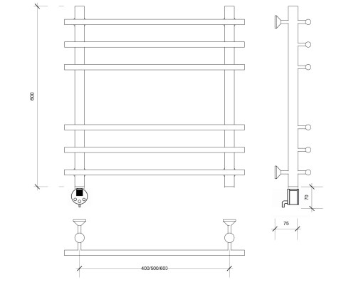 Полотенцесушитель латунный Secado Турин плюс 60х60х70, электрический R, бронза