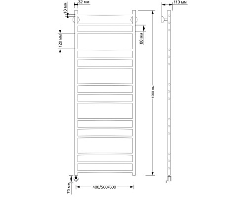 Полотенцесушитель латунный Secado Триада 3 40х120, электрический R, бронза