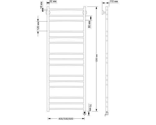 Полотенцесушитель латунный Secado Триада 3 40х120, электрический R, бронза