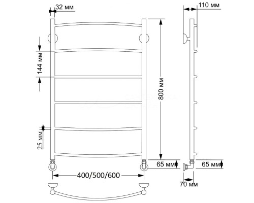 Полотенцесушитель латунный Secado Милан 1 плюс 50х80, водяной, бронза
